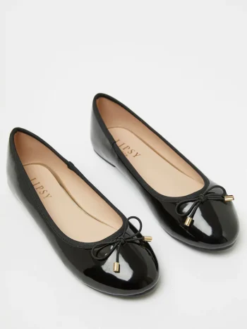 Lipsy Black Standard Fit (F) Patent Slip On Ballerina School Shoes